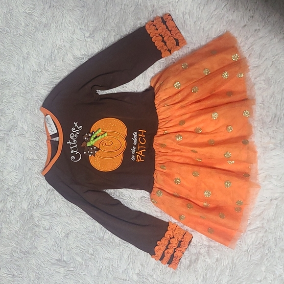 Girls Halloween Pumpkin Outfit Set Ruffle leggings Dress Emily Rose GUC size 4 - Picture 2 of 6